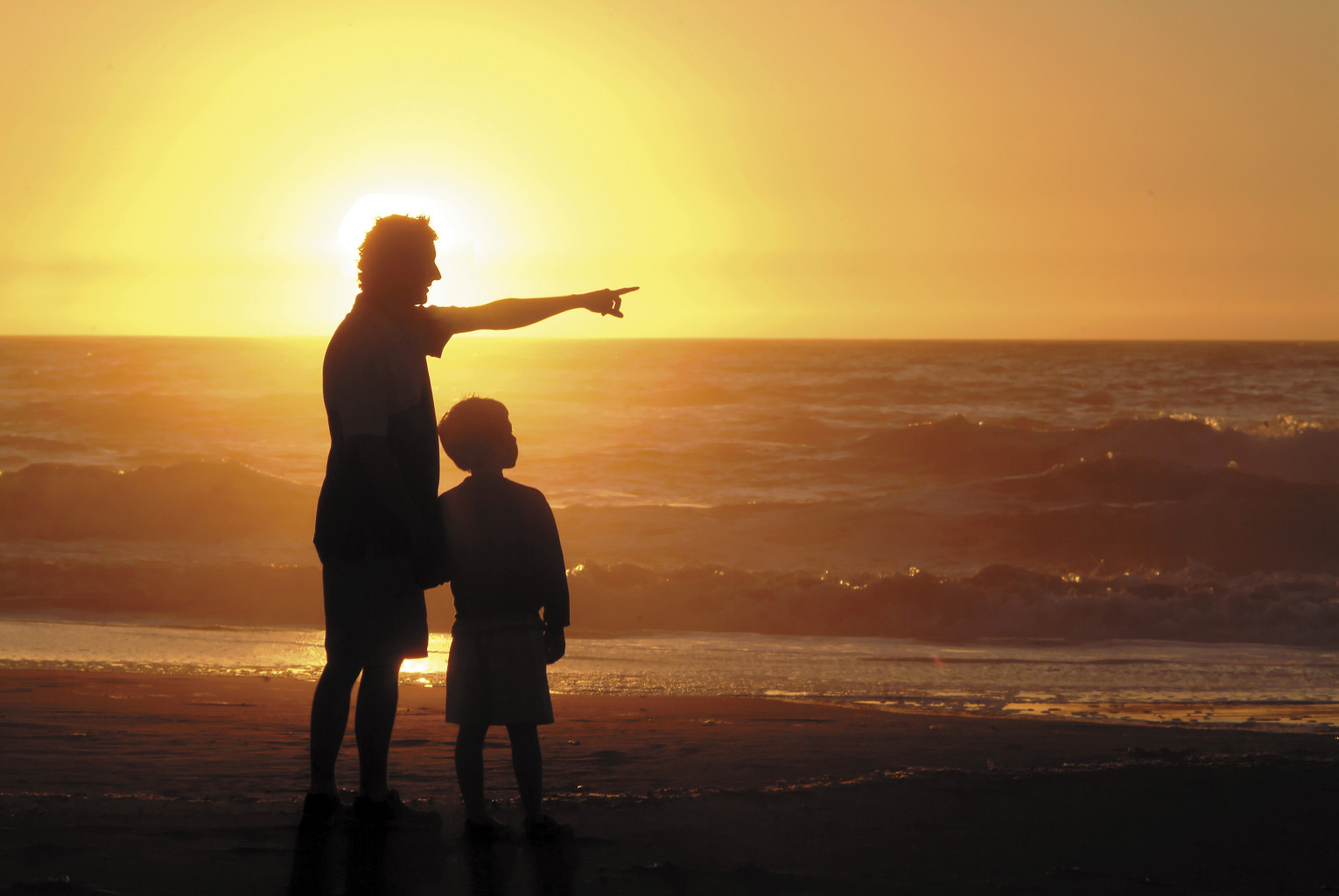 Father and son looking out on the ocean